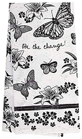 Karma Gifts Black and White Boho Tea Towels, 28 L x 20 W, Butterfly