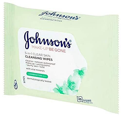 JOHNSON'S Face Care Make-up Be Gone Clear Skin Wipes, Pack of 1 x 25