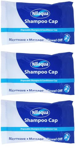 Nilaqua Rinse Free Shampoo Cap, No Shower Required, Nourishing Soft & Kind Vegan Friendly & Paraben/Latex Free, No Rinse Shampoo Caps for Elderly | Just Microwavable, Apply and Towel off | 3 Pack