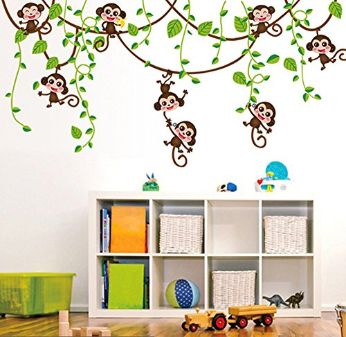 ufengke® Niedlichen Affen Klettern Baum Reben Wandsticker, Kinderzimmer Babyzimmer Entfernbare Wandtattoos Wandbilder