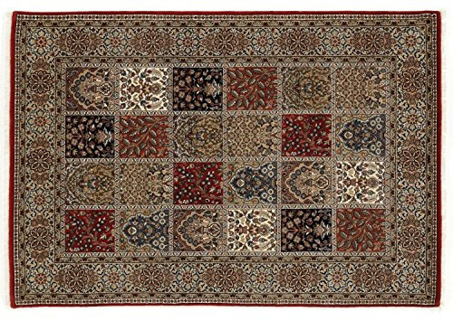 Mein Teppichmarkt Teppichträume werden wahr! TIWA Ghom handgeknüpfter Orientteppich Naturfaser Kurzflor Seide hochwertige Qualität in Beige Rot Blau Größe: 250x350 cm Diele, Esszimmer, Flur, Kind