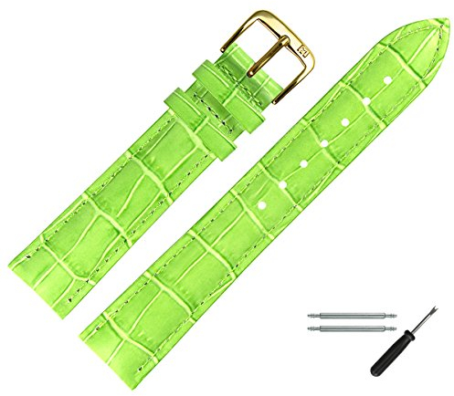 MARBURGER Uhrenarmband 18mm Leder Gruen Gold Alligator Prägung Mit Naht - Montage Set 1431862000220