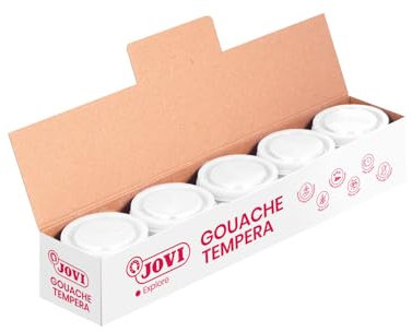 Jovi - Gouache liquide, Caisse de 5 pots de 35 ml, Couleur blanche, Peinture à base d'ingrédients naturels, Facile à laver, Sans gluten, Idéal pour l'école (50301)