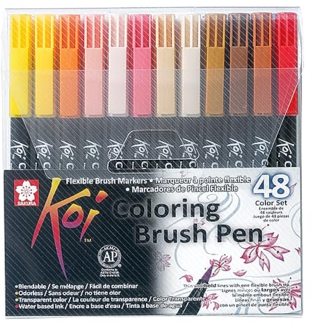 SAKURA Koi Coloring Brush Pen Set mit 48 Farben | Pinselstifte zum Schreiben, Zeichnen und Tagebuch führen