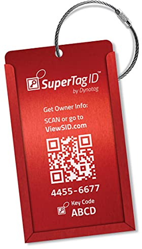 Dynotag® internet- / GPS-fähiger Gepäckanhänger mit QR-Code, Aluminium Stahlschlaufe, rot.