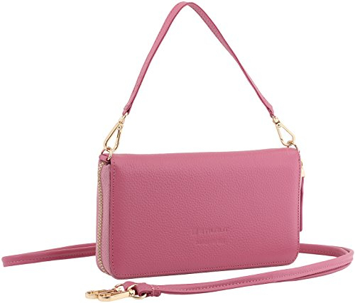 STILGUT Smart Wallet aus Leder - elegante Clutch, Geldbörse, Smartphonecase und Umhängetasche, Rosa
