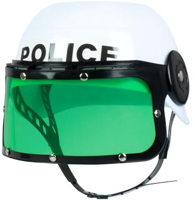 Boland - Kinderhelm Police, Visirhelm Polizist, Kinnriemen, grünes Visir hochklappbar, Kostüm, Karneval, Mottoparty, Weiß