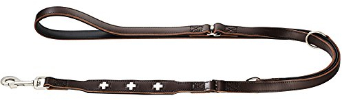 HUNTER Verstellbare Hundeführleine SWISS, Farbe: braun/schwarz, weiches Rindsleder, schweizer Kreuz, elegante Optik, 3-fache Verstellmöglichkeit, komfortabel, Made in Germany, Größe: 18/200