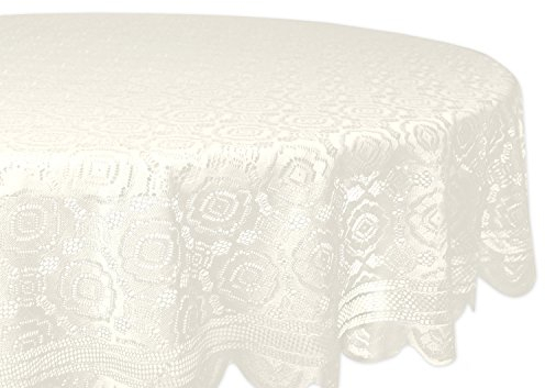 DII Home Essentials Tischdecke, 100% Polyester, maschinenwaschbar, Shabby Chic, Vintage-Tischdecke oder Overlay, 160 cm, rund, Vintage-Spitze, cremefarben