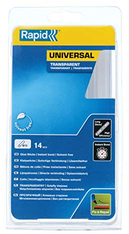 Rapid Heißklebesticks Transparent Universal, 14 Klebesticks 190mm Länge, Universeller Heiβkleber, für Heißklebepistole 11mm, 12mm