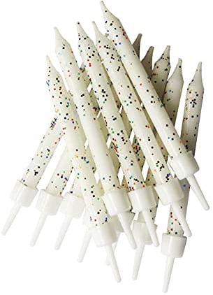 Anniversary House Pack of 12 White Glitter Birthday Candles with Holders, 7.5 Centimeters, Celebration Cake Decoration, AHC124