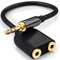 deleyCON MK151, Adattatore Jack Audio Stereo - 2x Jack da 3.5mm Femmina a 1x Jack da 3.5mm Maschio, Nero, 1 Pezzo