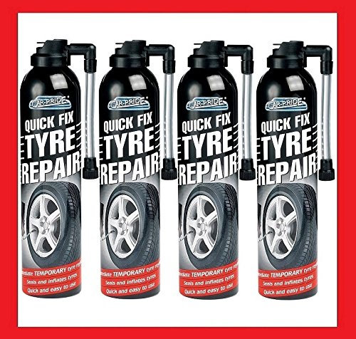 Pack of 4 Quick Fix Immediate Temporary Tyre Repair – Seals and Inflates For Cars Vans & Motorcycles