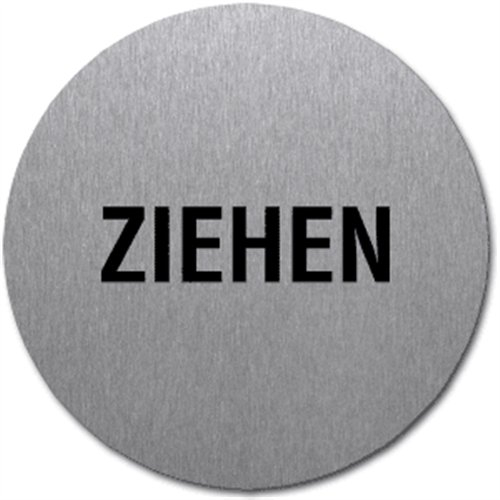 Schild Türschild Ziehen, Edelstahl, selbstklebend, Ø 5 cm