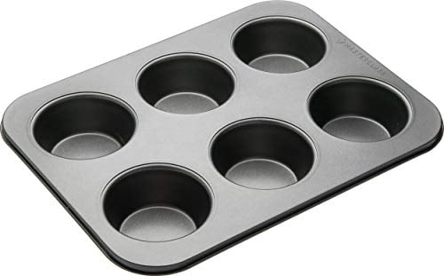 MasterClass Deep Muffin Tray/Yorkshire Pudding Tin, 6 Hole Mould with PTFE, PFOA and BPA Free Non Stick, Robust 1 mm Carbon Steel, Grey, 35 x 26cm