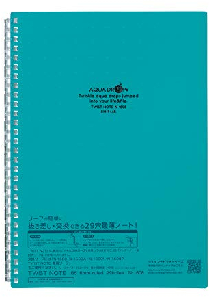 LIHITLAB Refillable Notebook (Journal), Lined Paper, 9.9 x 7.3 inches, Blue Green (N1608-28)