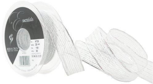 Berisfords 25 mm Wired Tinsel Mesh Ribbon, Silver
