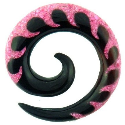 Chic-Net Buffalo Cuerno Tribal Piercing Expander espiral negro con fucsia Wave Inlay 4mm Plug túnel Pendientes Pendientes Pendientes