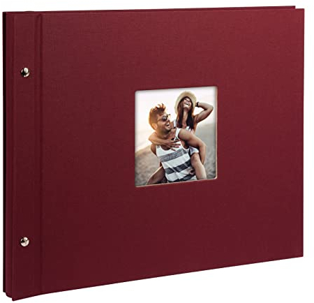 goldbuch 28892 Schraubalbum mit Fensterausschnitt, Bella Vista, 39 x 31 cm, Fotoalbum mit 40 weiße Seiten mit Pergamin-Trennblättern, Album erweiterbar, Fotobuch aus Leinen, Bordeaux