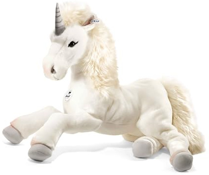Steiff Starly Dangling Unicorn cuddly toy, cute stuffed toy with plastic eyes, children, boys & girls, plush toy 70 cm, white, 015090