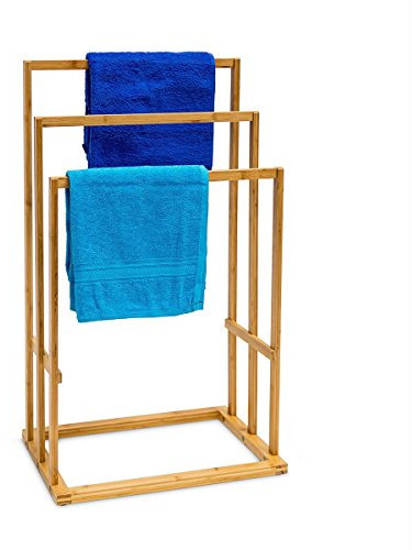 Porta Asciugamani Da Terra Piantana Legno Bambu' 3 Braccia Per Asciugamani Bagno