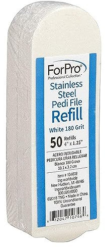 ForPro Professional Collection Stainless Steel Pedi File Refill, 180 Grit, White, EZ-Strip Peel Pedicure Refill Pads, 1.25” W x 4” L, 50-Count