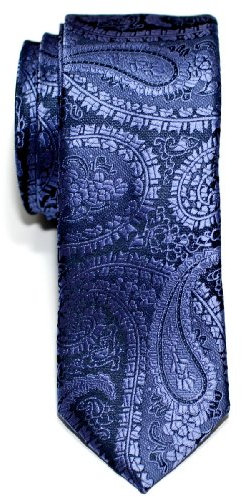 Retreez Cravate Fine Slim microfibres tissée en motifs de Paisley pour homme - Violet et Bleu marin