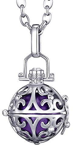 Morella Damen Halskette Edelstahl 70 cm mit Ornament Anhänger und Klangkugel lila Ø 16 mm in Schmuckbeutel