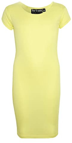 A2Z 4 Kids Bodycon Midi Dress Short Sleeve Long Length Plain Dresses - New Midi Dress Lemon 13