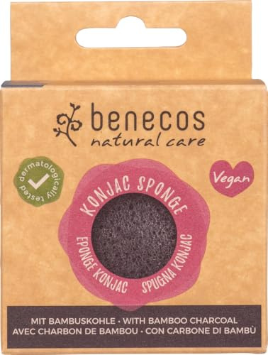 benecos - natural beauty - Konjac Sponge - black bamboo - 100% biologisch abbaubar, B09209, Schwarz, 1 Stück