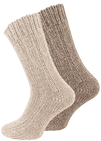 VCA 2 Paar Norwegersocken (Wollsocken), Stricksocken für Damen und Herren, Braun/Beige, Gr. 43-46