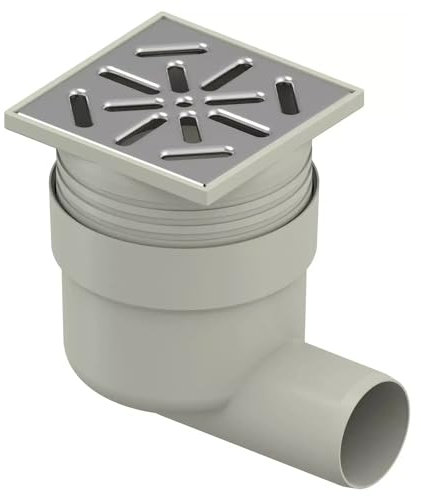Uponor Aqua Ambient DN 50 Standard Horizontal Bodenablauf mit EDELSTAHL Ablaufrost, Punktablauf mit INOX-Gitter 10 cm x 10 cm, Grau
