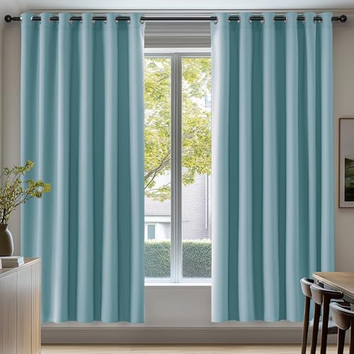 Deconovo Thermal Insulated Eyelet Blackout Curtains for Bedroom 90 x 72 Inch Sky Blue 2 Panels