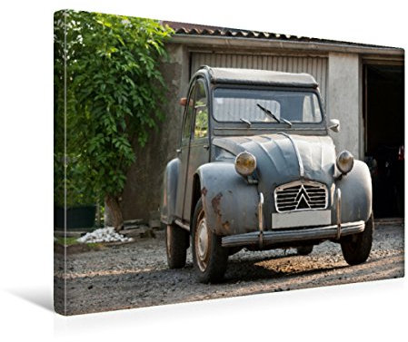 Toile textile premium 45 cm x 30 cm paysage automatique culte canard Citroën 2 CV | Image murale sur châssis Image sur toile véritable Impression sur porte avant Technologie CALVENDO