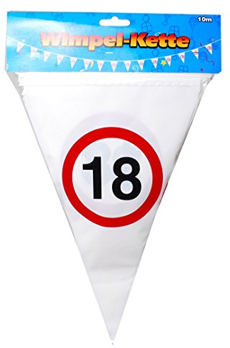 Cherioll Wimpelkette 18 Verkehrsschilder Kunststoff, Weiß, 10 Meter, 20 cm x 30 cm, Geburtstag, Girlande