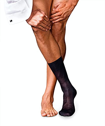 FALKE Men's No. 4 Dress Socks, Silky Soft, Breathable, Quick Drying, Pure Silk, Designer Crew Length Stockings, Blue (Dark Navy 6370), 9.5-10.5, 1 Pair
