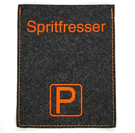 Parkscheibenhülle inkl. Parkscheibe - Limited Edition – mit Aufschrift Spritfresser Filzstärke 1 mm, Filzfarbe anthrazit, Flockfarbe orange