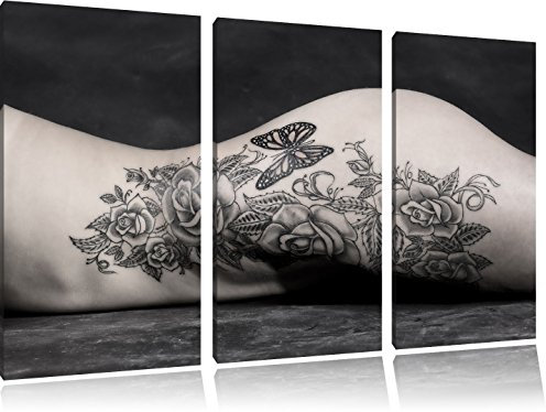 Pixxprint Hot Tattoo Girl, Erotik, Leinwandbild 3 Teilig, Gesamtmaß: 120x80cm, Wandbild, Dekoration, fertig gespannt, Kein Poster