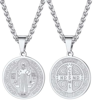 U7 Herren Medaille Anhänger Halskette Edelstahl Heiligen Benedikt von Nursia Benediktuskreuz Benediktusmedaille Regeligöse Schmuck für Männer