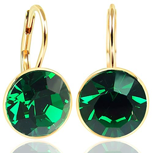 NOBEL SCHMUCK Ohrringe Gold Grün mit Markenkristallen 925 Sterling - schlicht modern