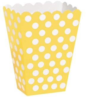 Unique-Paquete de 8 cajas para palomitas a lunares, color amarillo, (59293)