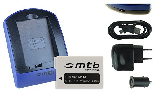 Batterie + Chargeur (USB/Auto/Secteur) pour Canon LP-E8 / EOS 550D, 600D, 650D, 700D / Rebel T2i, T3i, T4i, T5i