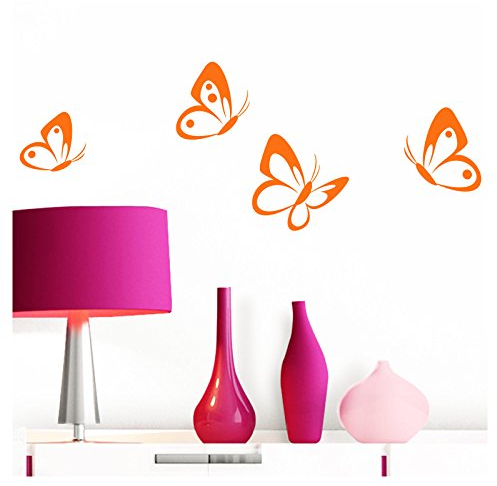 Grandora Wandtattoo 4er Set Schmetterlinge I orange 8-10 cm I Baby Kinderzimmer selbstklebend Wand Aufkleber Wandaufkleber Wandsticker Sticker W697