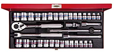 KING TONY 3036CR Coffret de Douilles Métriques et Pouces avec Accessoires, Set de 36, 3/8