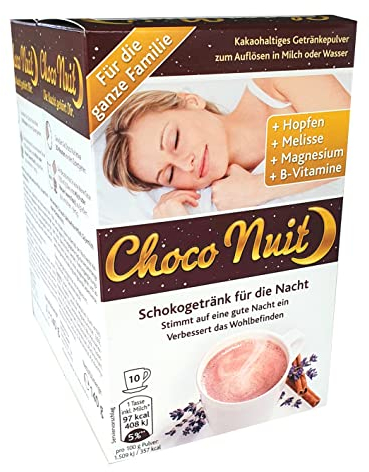 Choco Nuit 20 Beutel Schokogetränk zum Einschlafen mit natürlicher Gute-Nacht-Rezeptur - Magnesium, Hopfen, Melisse - vegan glutenfrei ohne Melatonin und künstliche Süßstoffe