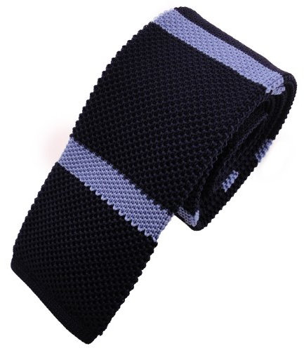 TigerTie - schmale Strickkrawatte in blau dunkelblau hellblau gestreift