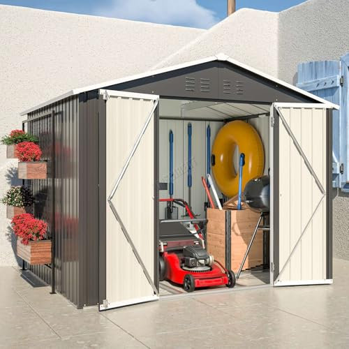 BIRCHTREE Garden Shed Metal Apex Roof 8FT X 6FT Outdoor Storage With Free Foundation Anthracite White