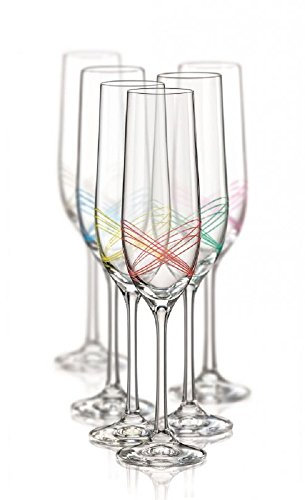 ONYXGLASS SET VON SECHS CHAMPAGNER-GLÄSER MIT FARBIGEM ELLIPS-GELB, ROT, BLAU, GRÜN, VIOLETT, GRAU, BLEIFREIEN KRISTALLGLAS, BÖHMISCH, 190 ML