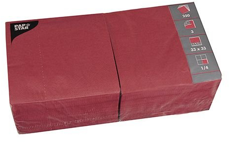 PAPSTAR Servietten, 3-lagig 1/4-Falz 33 cm x 33 cm Bordeaux für Jede Party und Feier. Menge: 250 St