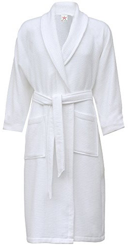 Star and Stripes Waffle Cotton Bathrobes in L/XL White